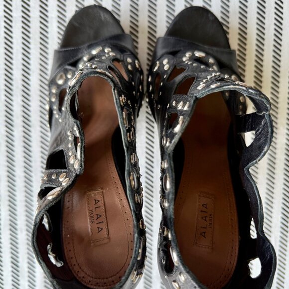 STUDDED PEEP TOE PLATFORM ALAIA BOOTIES SIZE 39.5 - Picture 6 of 7